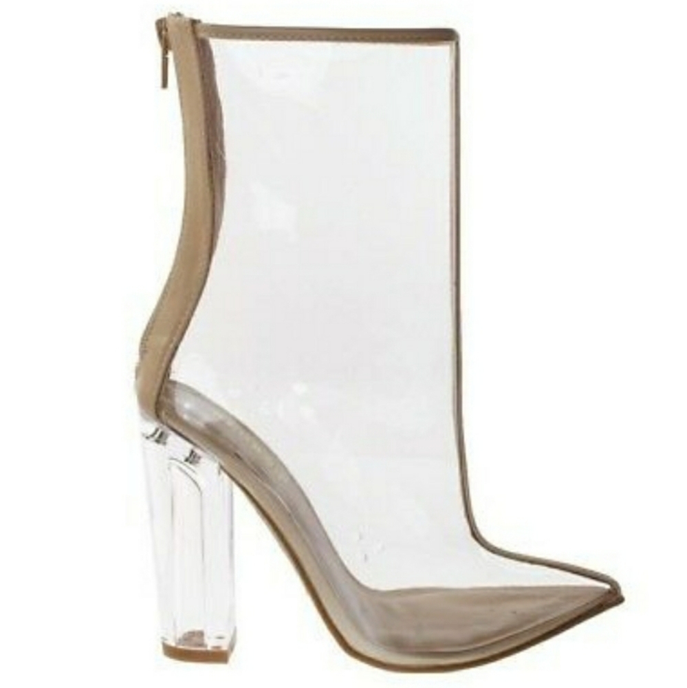 Clear Chunky Heel Booties